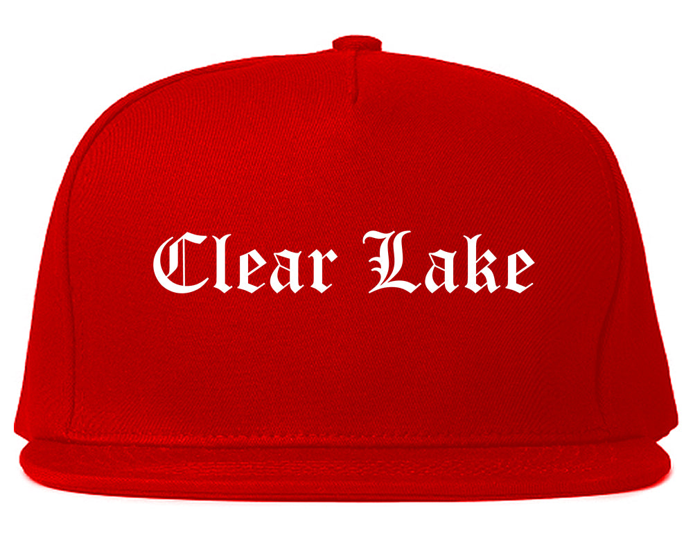 Clear Lake Iowa IA Old English Mens Snapback Hat Red
