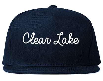 Clear Lake Iowa IA Script Mens Snapback Hat Navy Blue