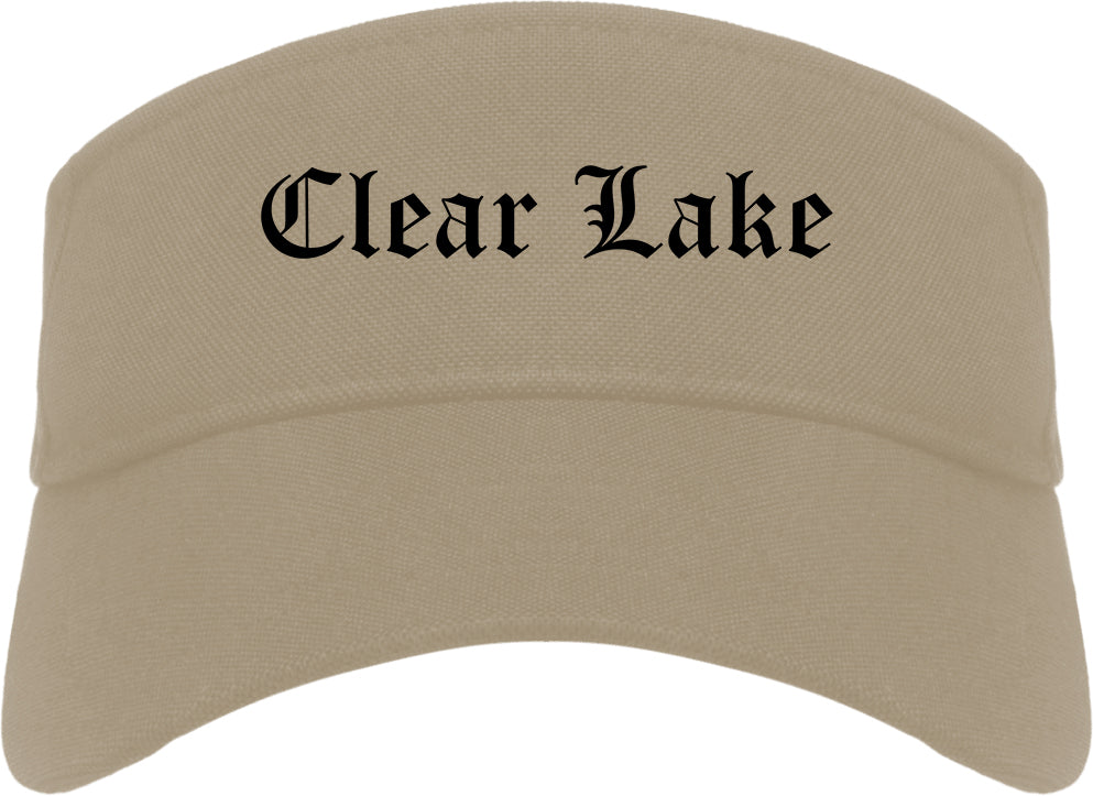 Clear Lake Iowa IA Old English Mens Visor Cap Hat Khaki