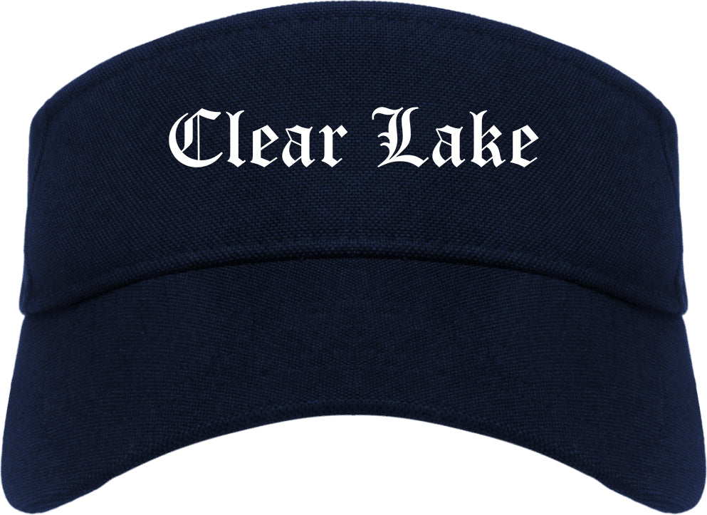 Clear Lake Iowa IA Old English Mens Visor Cap Hat Navy Blue