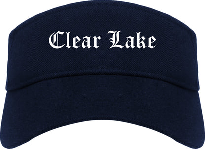 Clear Lake Iowa IA Old English Mens Visor Cap Hat Navy Blue