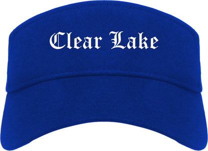 Clear Lake Iowa IA Old English Mens Visor Cap Hat Royal Blue