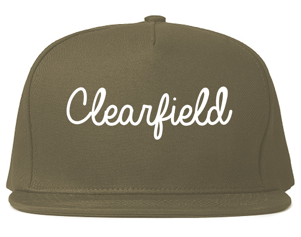 Clearfield Pennsylvania PA Script Mens Snapback Hat Grey