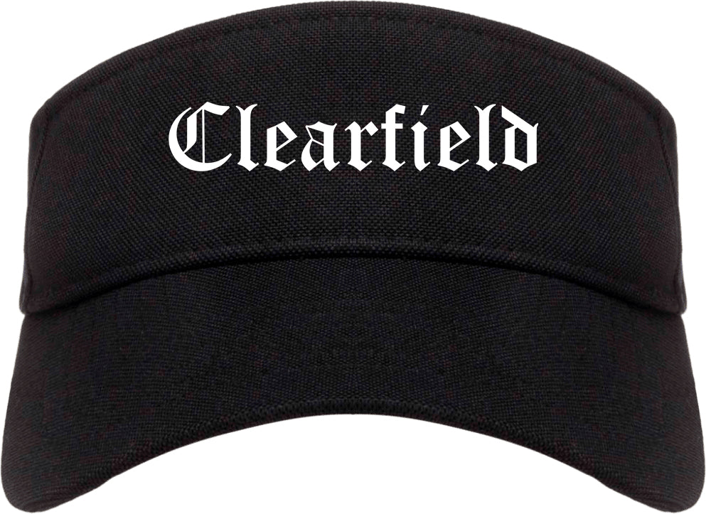 Clearfield Utah UT Old English Mens Visor Cap Hat Black