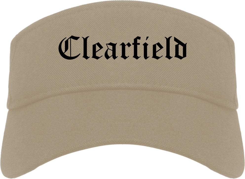 Clearfield Utah UT Old English Mens Visor Cap Hat Khaki