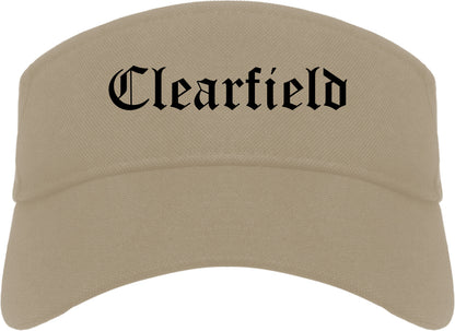 Clearfield Utah UT Old English Mens Visor Cap Hat Khaki