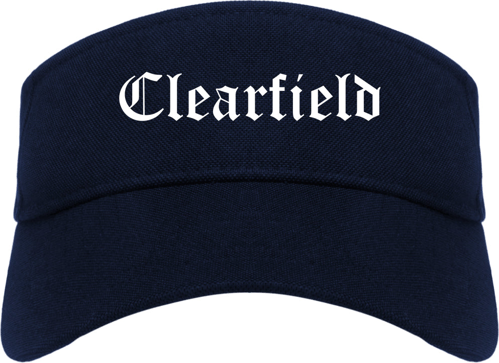 Clearfield Utah UT Old English Mens Visor Cap Hat Navy Blue