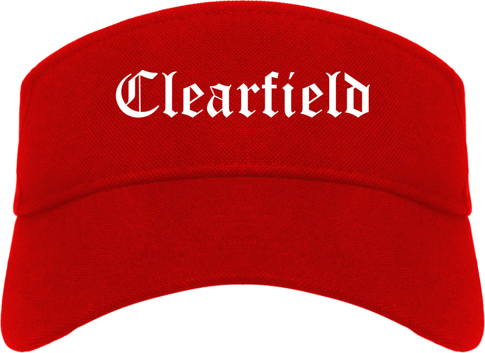 Clearfield Utah UT Old English Mens Visor Cap Hat Red