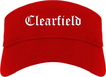 Clearfield Utah UT Old English Mens Visor Cap Hat Red