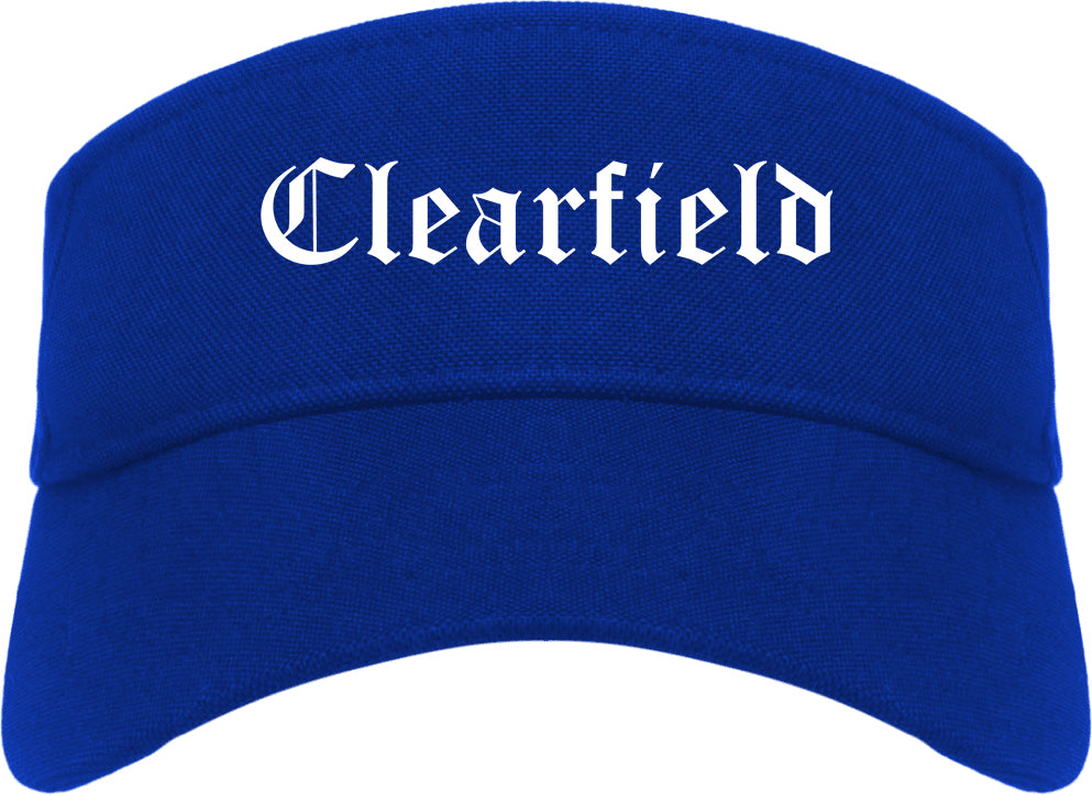 Clearfield Utah UT Old English Mens Visor Cap Hat Royal Blue