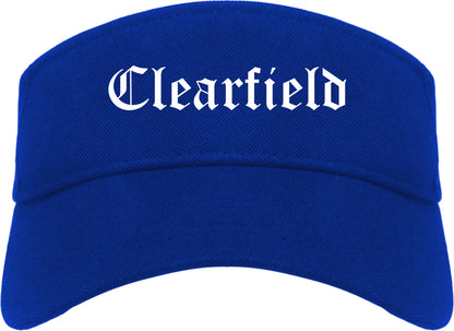 Clearfield Utah UT Old English Mens Visor Cap Hat Royal Blue
