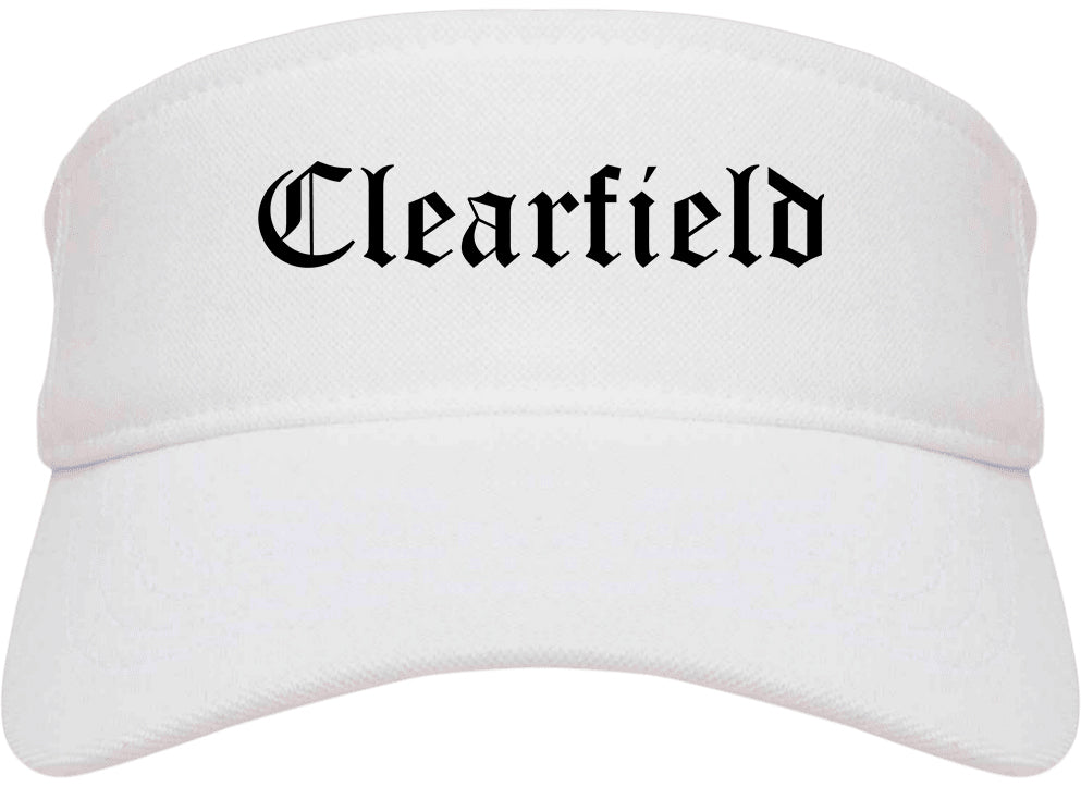 Clearfield Utah UT Old English Mens Visor Cap Hat White