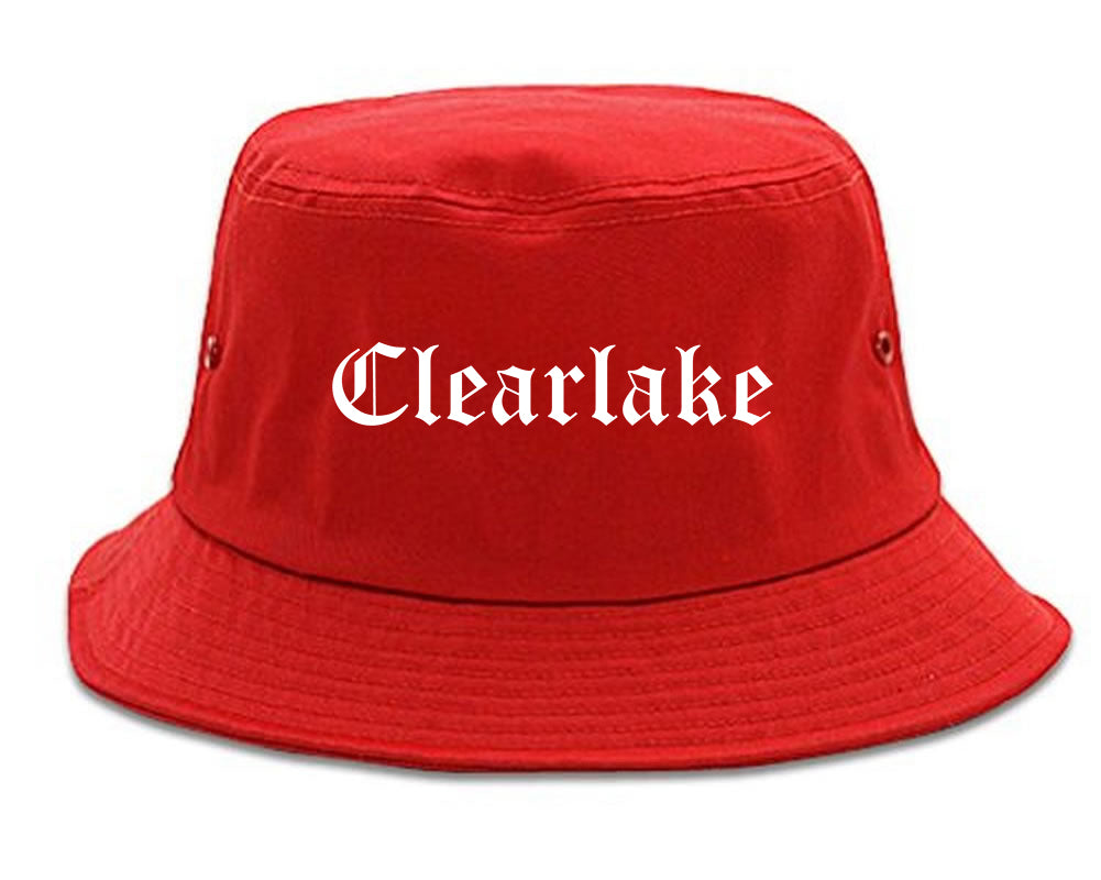 Clearlake California CA Old English Mens Bucket Hat Red