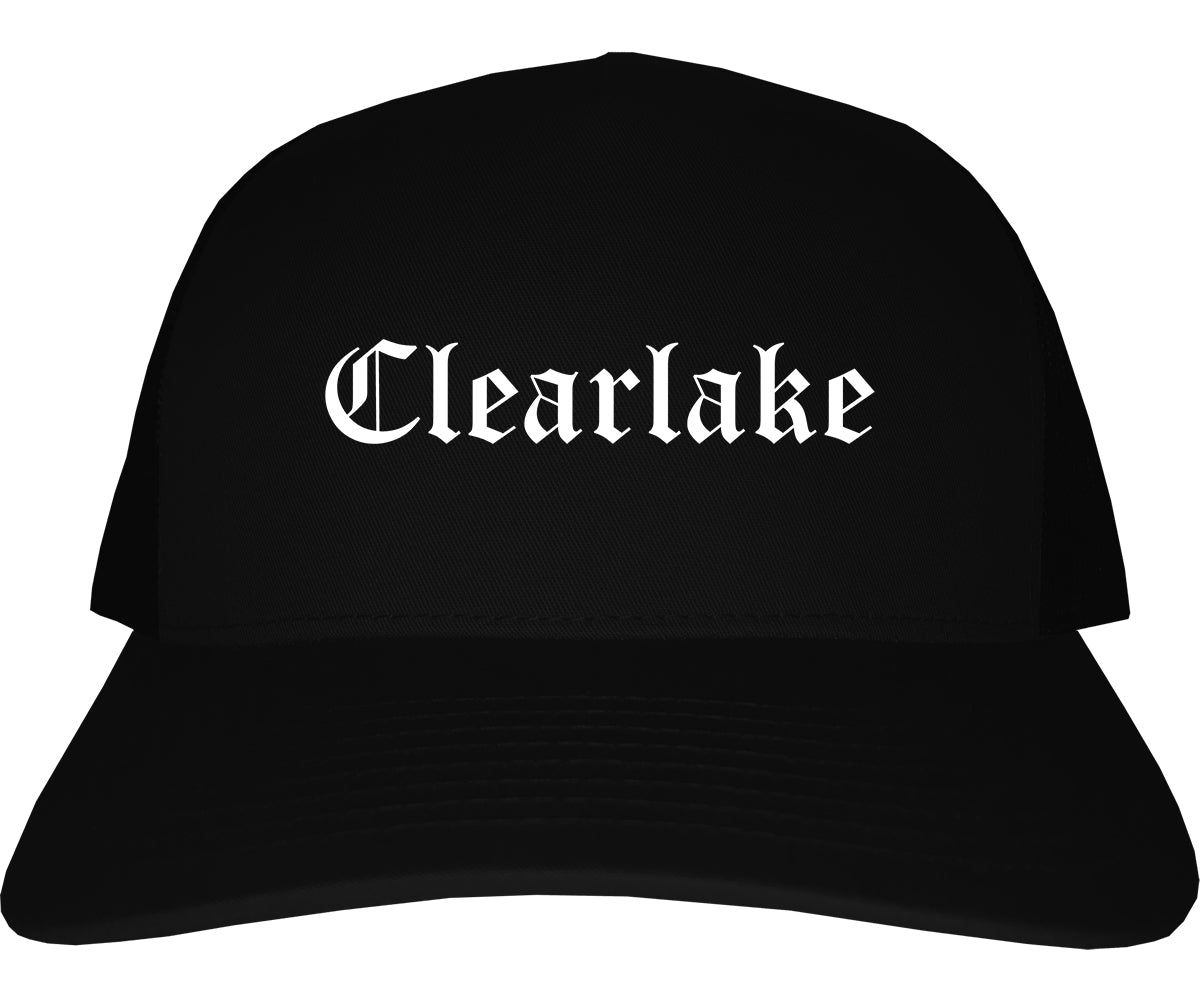 Clearlake California CA Old English Mens Trucker Hat Cap Black
