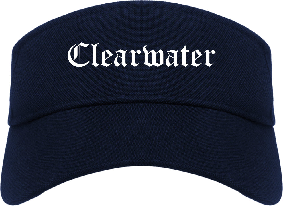 Clearwater Florida FL Old English Mens Visor Cap Hat Navy Blue