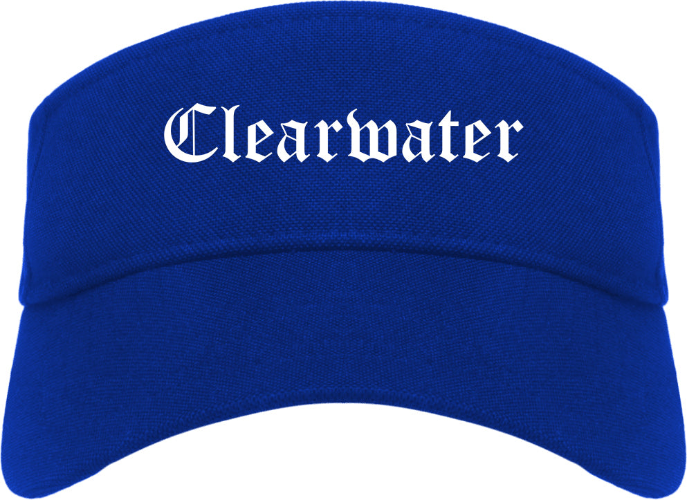 Clearwater Florida FL Old English Mens Visor Cap Hat Royal Blue
