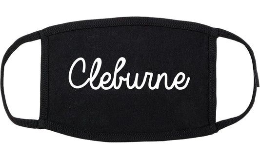 Cleburne Texas TX Script Cotton Face Mask Black