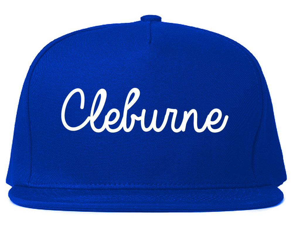 Cleburne Texas TX Script Mens Snapback Hat Royal Blue