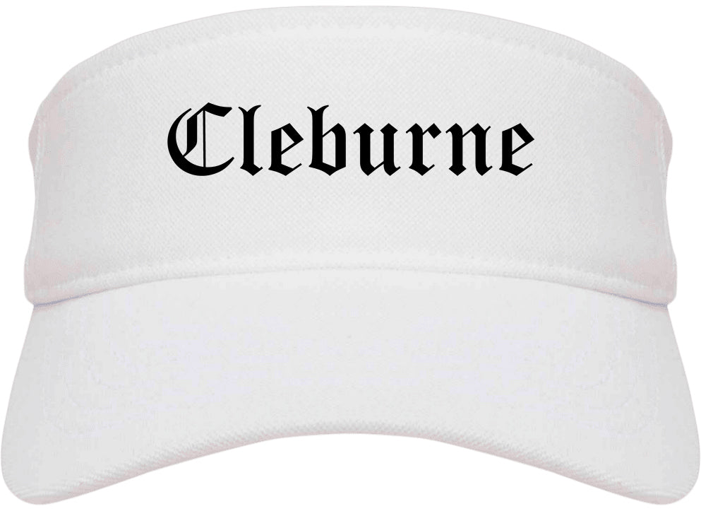 Cleburne Texas TX Old English Mens Visor Cap Hat White