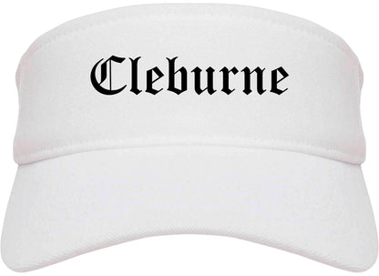 Cleburne Texas TX Old English Mens Visor Cap Hat White