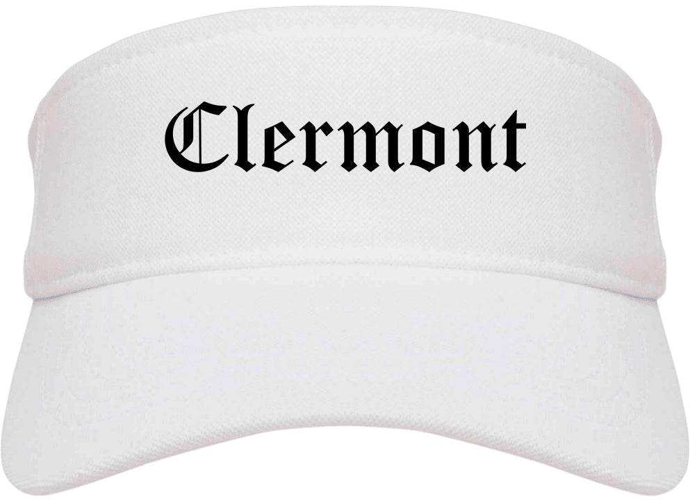 Clermont Florida FL Old English Mens Visor Cap Hat White