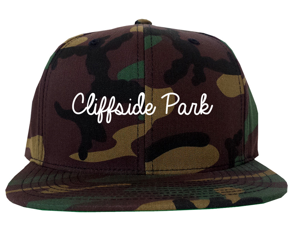 Cliffside Park New Jersey NJ Script Mens Snapback Hat Army Camo