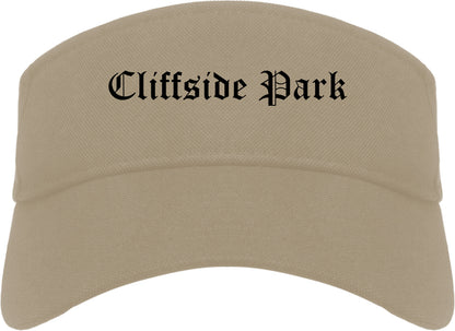Cliffside Park New Jersey NJ Old English Mens Visor Cap Hat Khaki