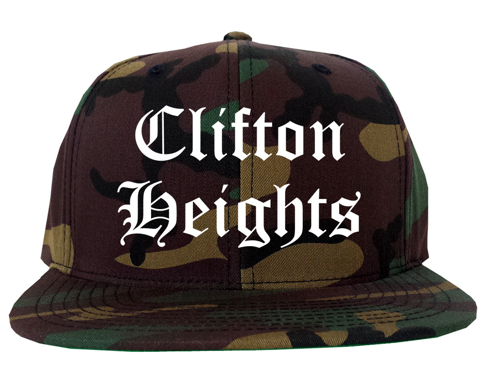 Clifton Heights Pennsylvania PA Old English Mens Snapback Hat Army Camo