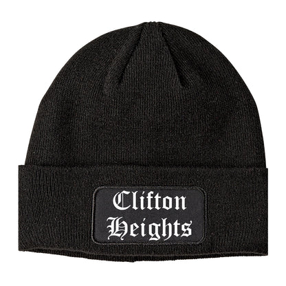Clifton Heights Pennsylvania PA Old English Mens Knit Beanie Hat Cap Black