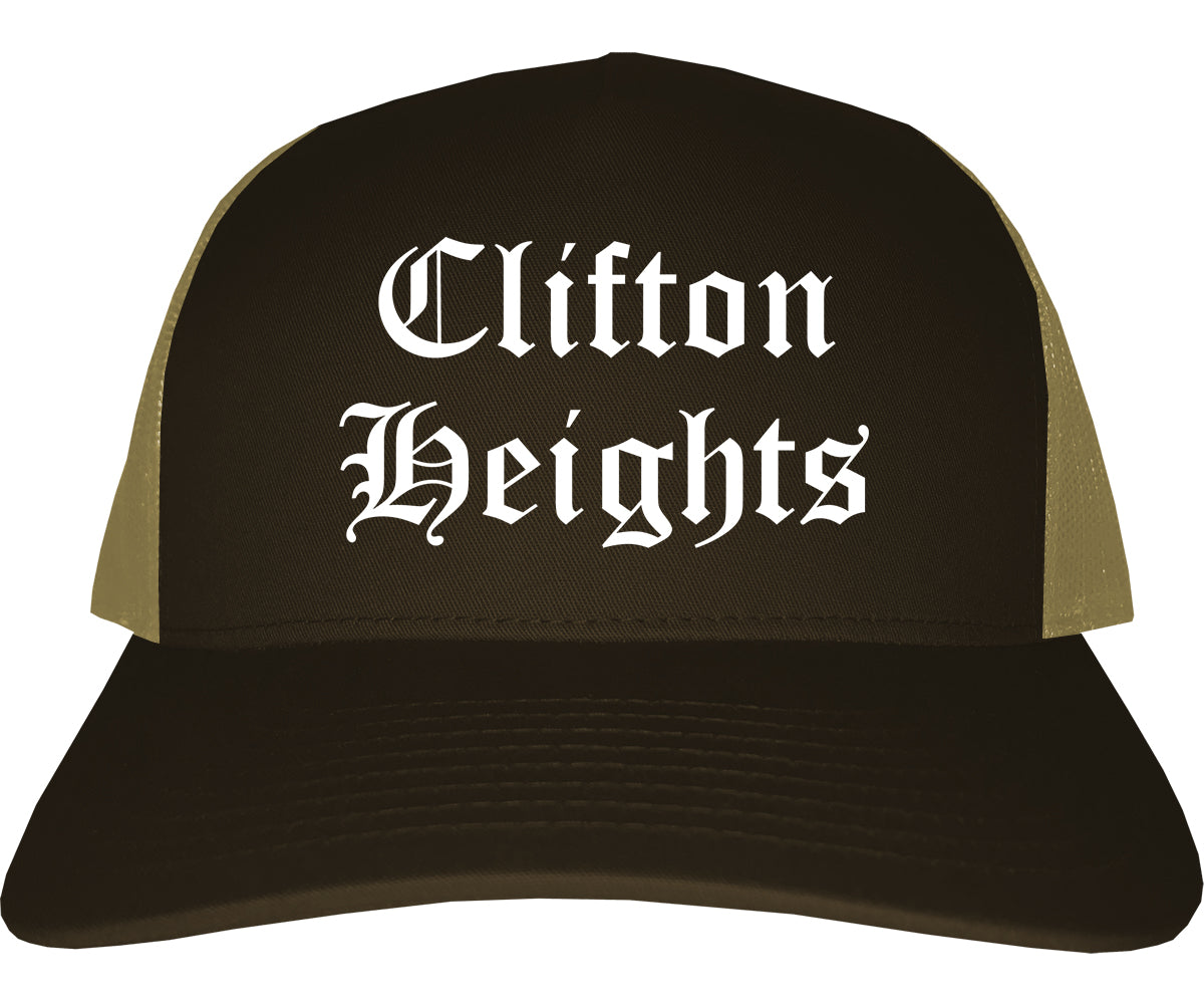 Clifton Heights Pennsylvania PA Old English Mens Trucker Hat Cap Brown