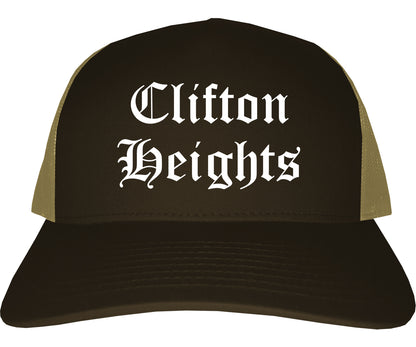 Clifton Heights Pennsylvania PA Old English Mens Trucker Hat Cap Brown