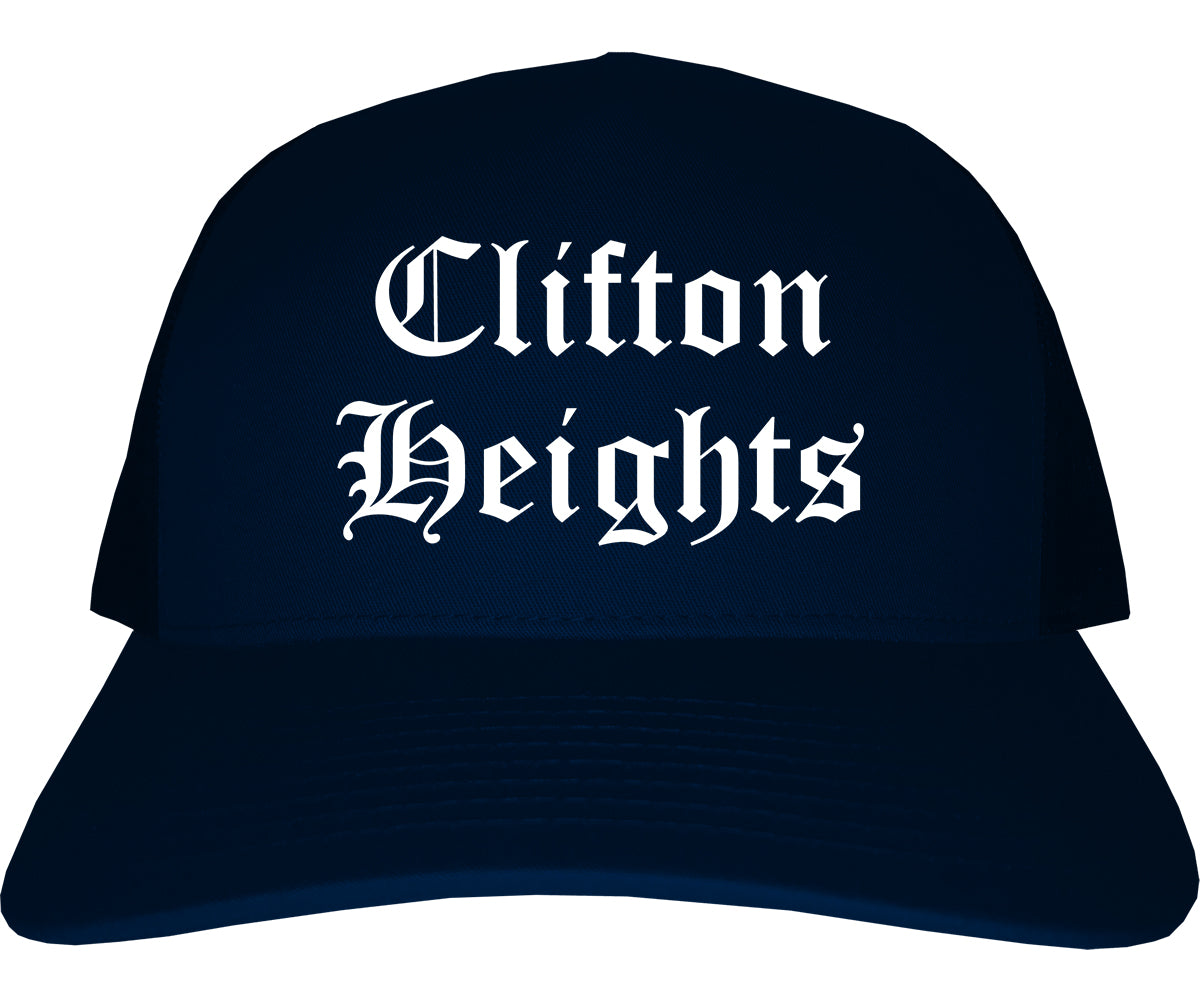 Clifton Heights Pennsylvania PA Old English Mens Trucker Hat Cap Navy Blue