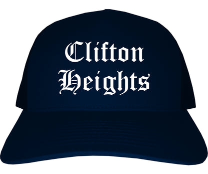 Clifton Heights Pennsylvania PA Old English Mens Trucker Hat Cap Navy Blue