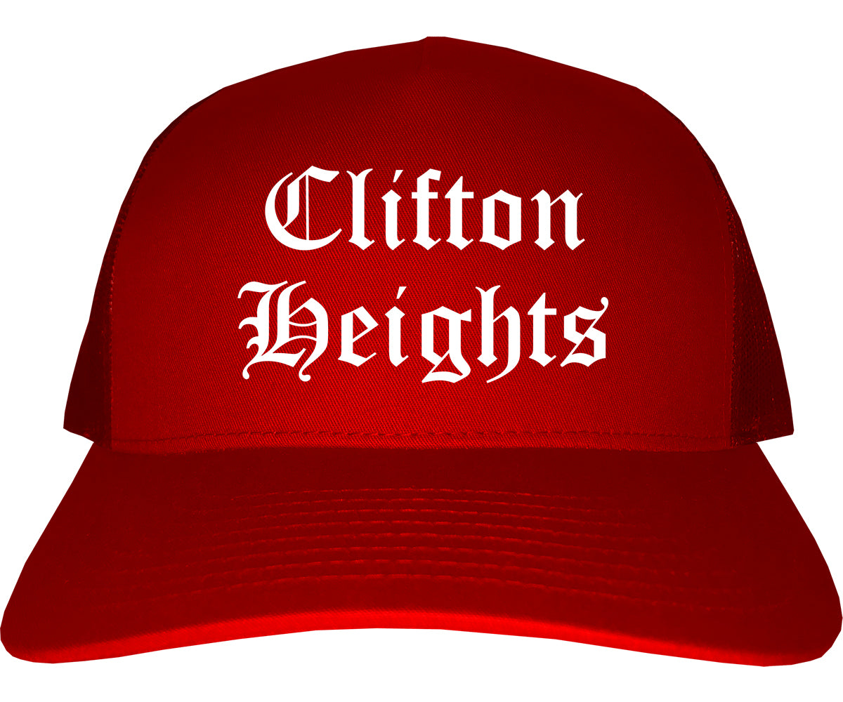Clifton Heights Pennsylvania PA Old English Mens Trucker Hat Cap Red
