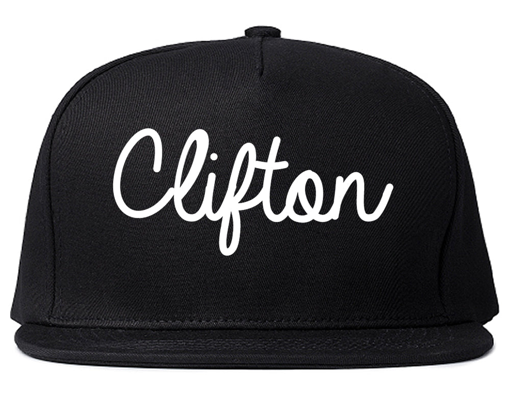 Clifton New Jersey NJ Script Mens Snapback Hat Black