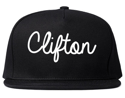 Clifton New Jersey NJ Script Mens Snapback Hat Black