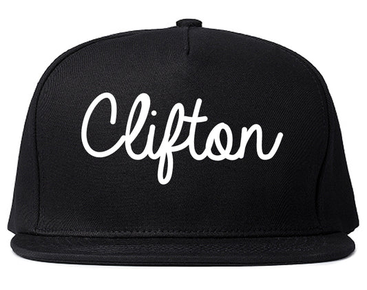 Clifton New Jersey NJ Script Mens Snapback Hat Black