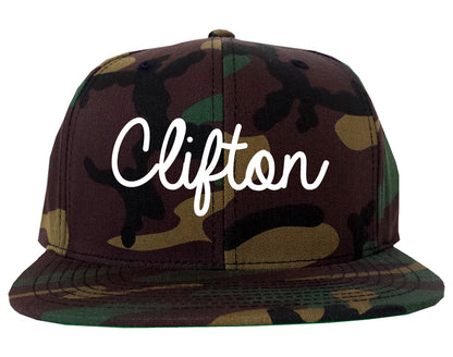 Clifton New Jersey NJ Script Mens Snapback Hat Army Camo