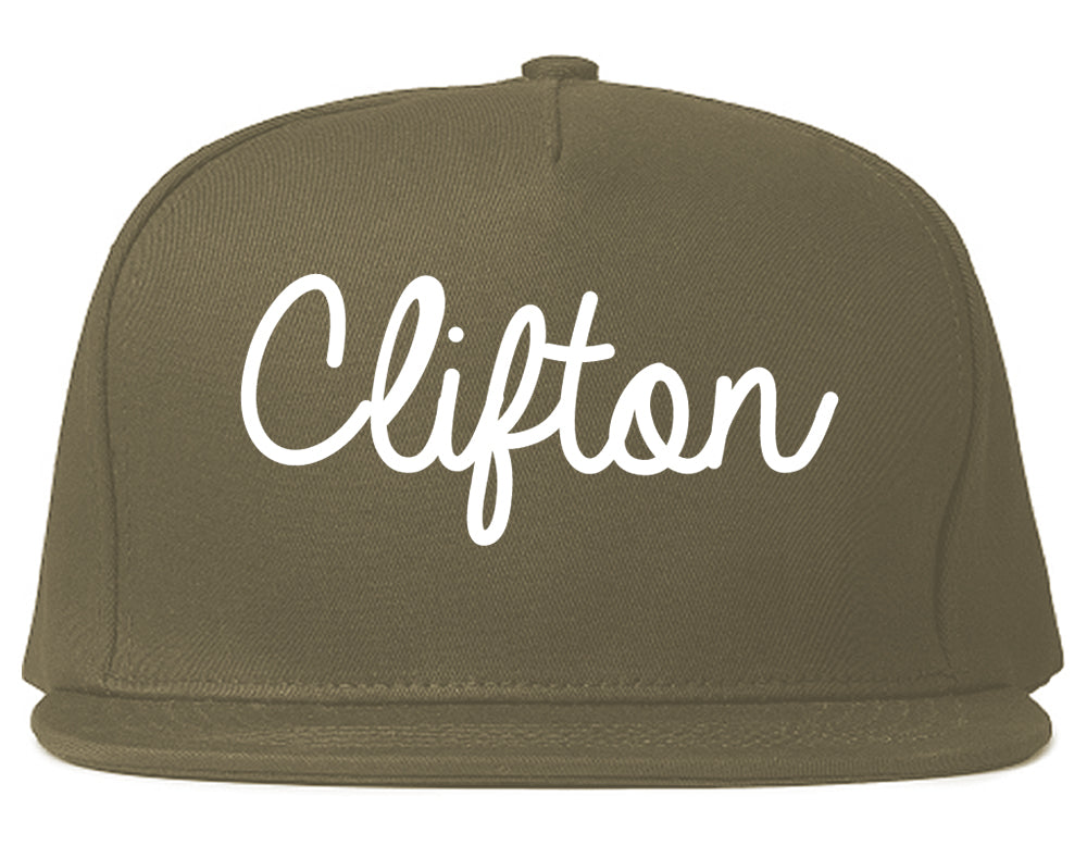 Clifton New Jersey NJ Script Mens Snapback Hat Grey