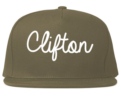 Clifton New Jersey NJ Script Mens Snapback Hat Grey