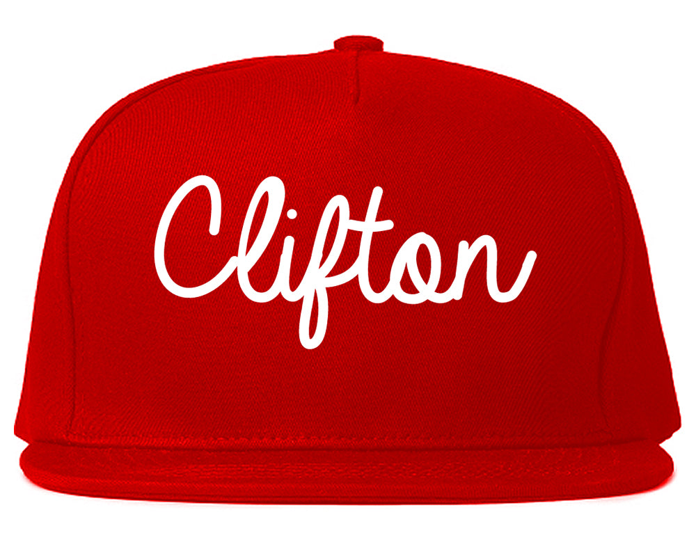 Clifton New Jersey NJ Script Mens Snapback Hat Red