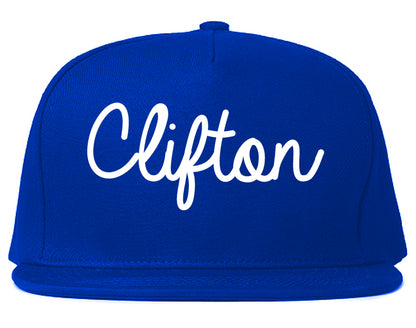Clifton New Jersey NJ Script Mens Snapback Hat Royal Blue