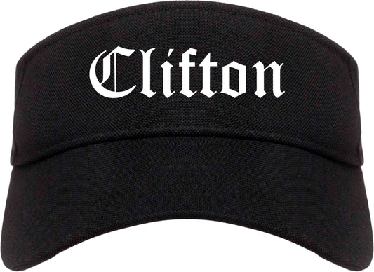 Clifton New Jersey NJ Old English Mens Visor Cap Hat Black