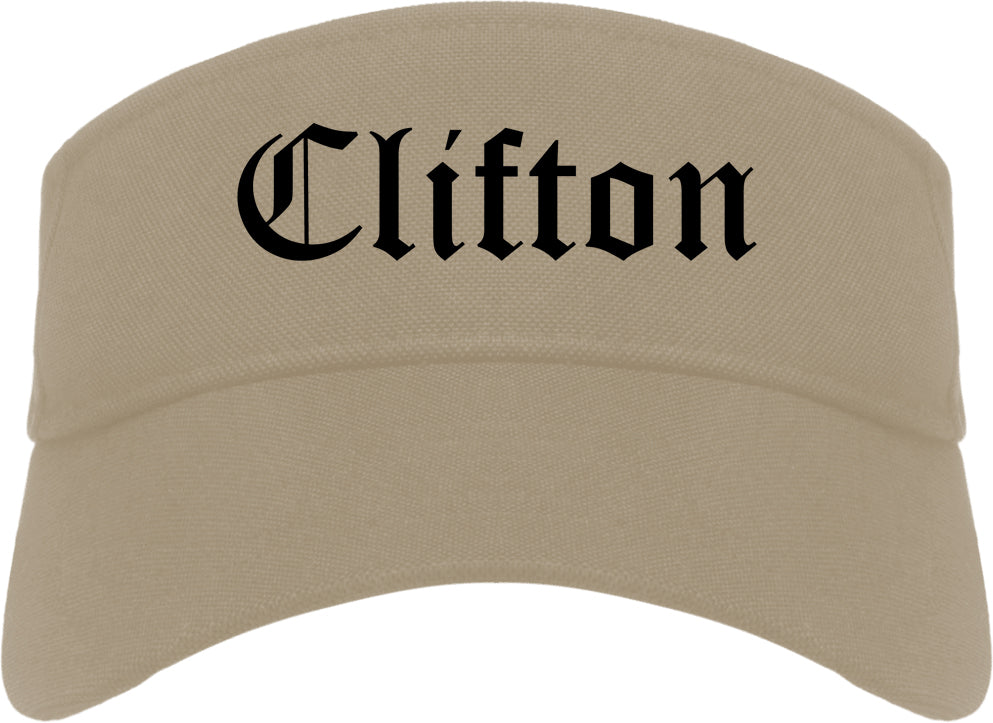 Clifton New Jersey NJ Old English Mens Visor Cap Hat Khaki