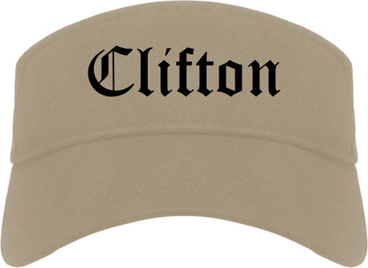 Clifton New Jersey NJ Old English Mens Visor Cap Hat Khaki