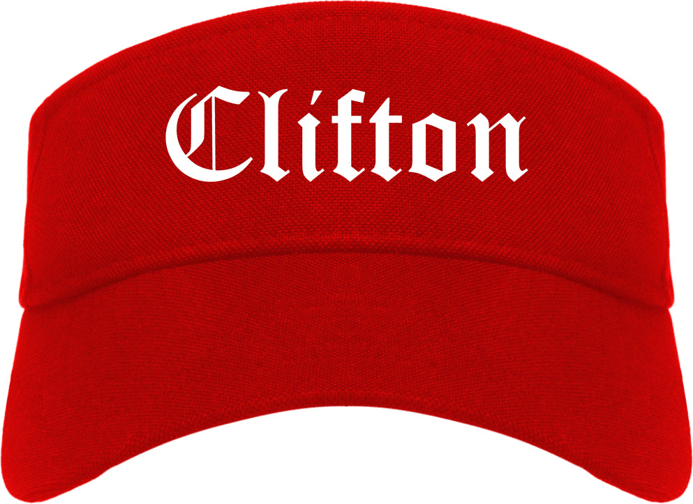 Clifton New Jersey NJ Old English Mens Visor Cap Hat Red
