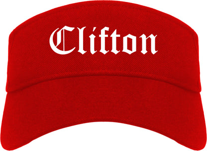 Clifton New Jersey NJ Old English Mens Visor Cap Hat Red