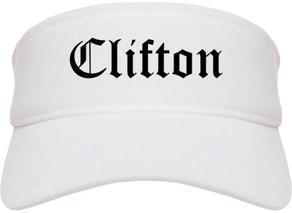 Clifton New Jersey NJ Old English Mens Visor Cap Hat White
