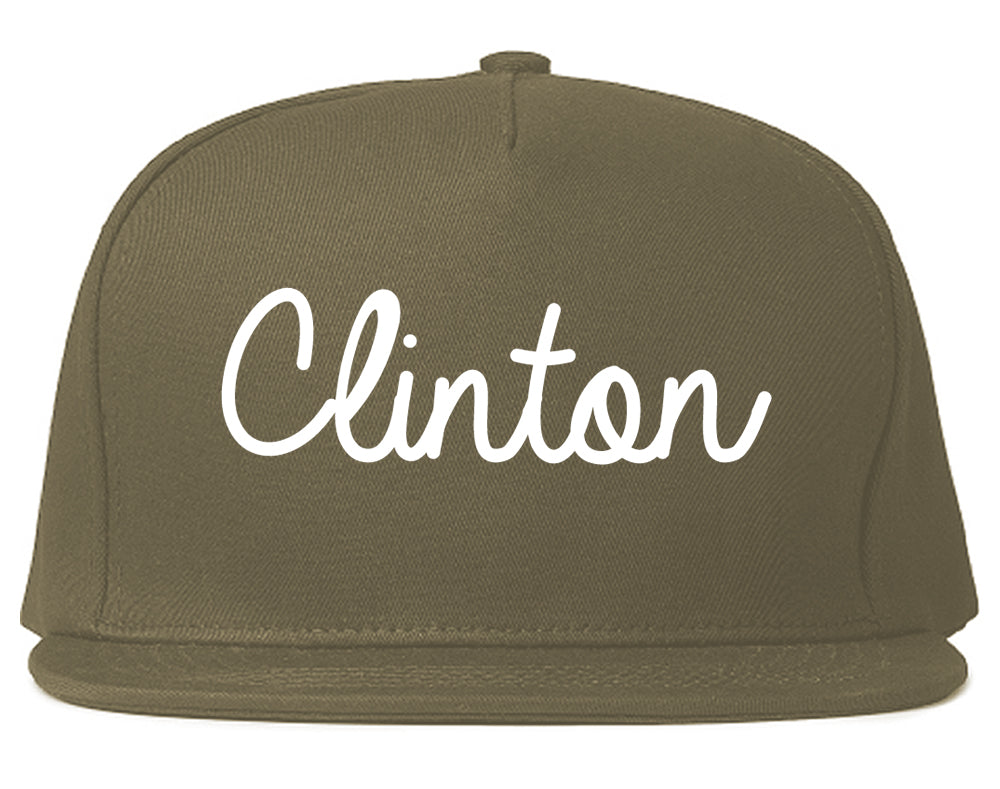 Clinton Illinois IL Script Mens Snapback Hat Grey