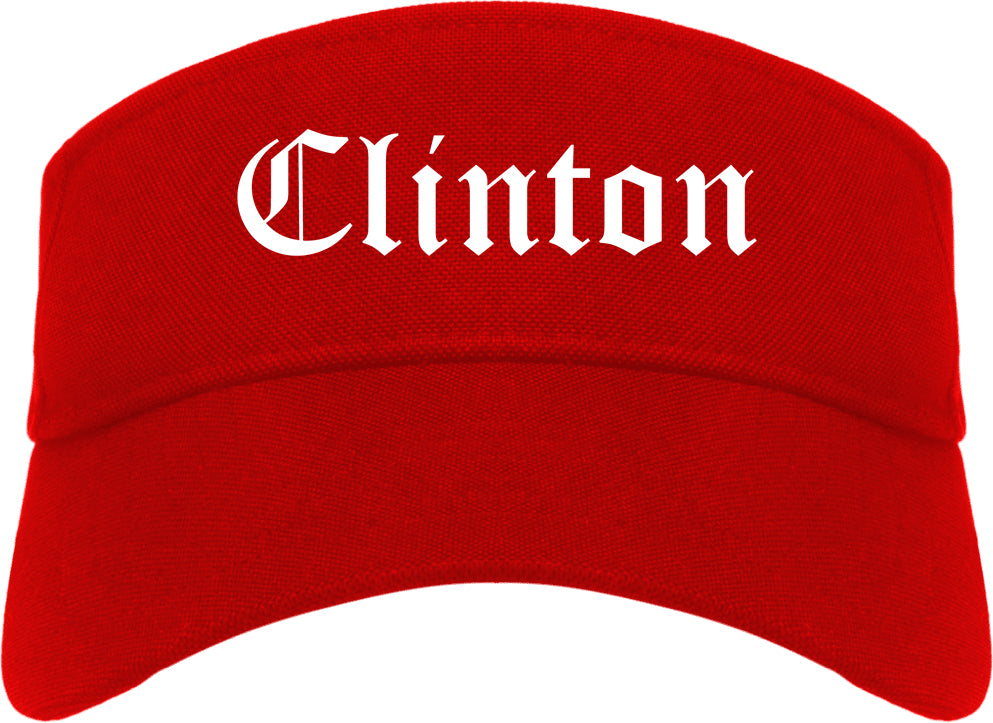 Clinton Indiana IN Old English Mens Visor Cap Hat Red
